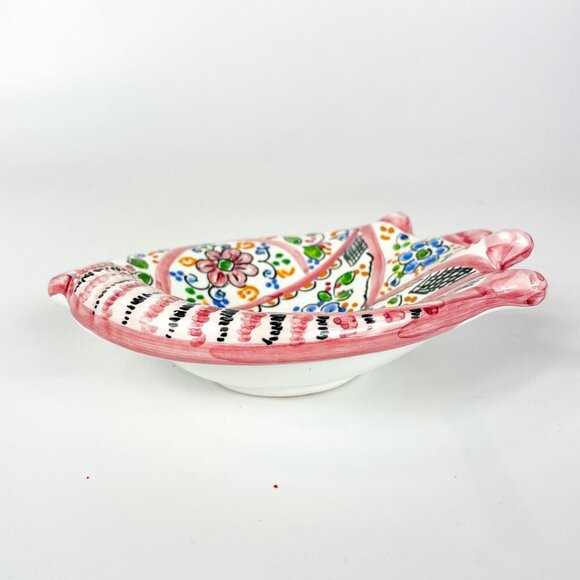 Cruz Spain Toledo Hand-Painted Ceramic Pink Floral Shell-Shaped Dish - Picture 5 of 8